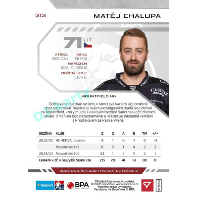 2024/25 Sportzoo ELH 2. serie #313 Matěj Chalupa