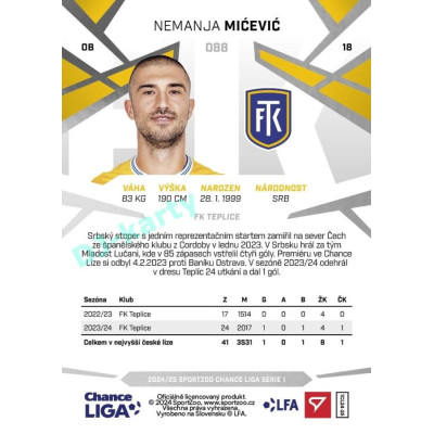 2024/25 Sportzoo Chance Liga 1. série #088 Nemanja Mićević