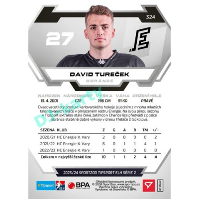 2023/24 Sportzoo ELH 2. serie #324 David Tureček