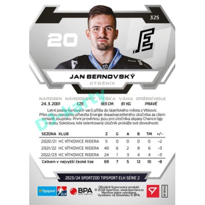 2023/24 Sportzoo ELH 2. serie #325 Jan Bernovský