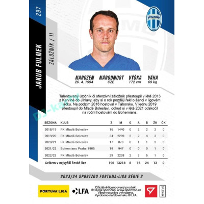 2023/24 Sportzoo Fortuna Liga 2. série #297 Jakub Fulnek