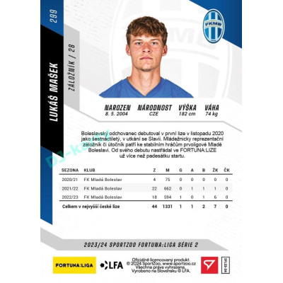2023/24 Sportzoo Fortuna Liga 2. série #299 Lukáš Mašek