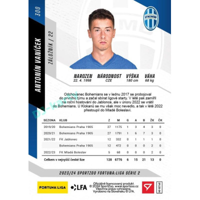 2023/24 Sportzoo Fortuna Liga 2. série #300 Antonín Vaníček