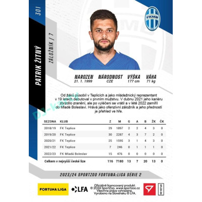 2023/24 Sportzoo Fortuna Liga 2. série #301 Patrik Žitný