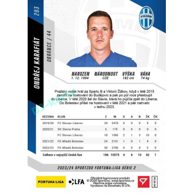 2023/24 Sportzoo Fortuna Liga 2. série #293 Ondřej Karafiát
