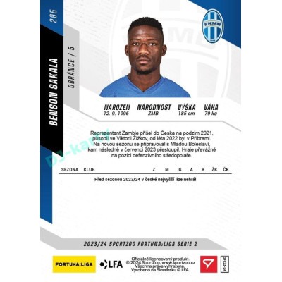 2023/24 Sportzoo Fortuna Liga 2. série #295 Benson Sakala