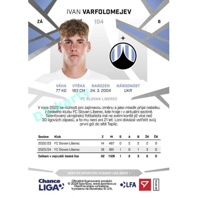 2024/25 Sportzoo Chance Liga 1. série #104 Ivan Varfolomejev