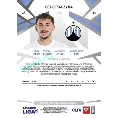 2024/25 Sportzoo Chance Liga 1. série #106 Qëndrim Zyba