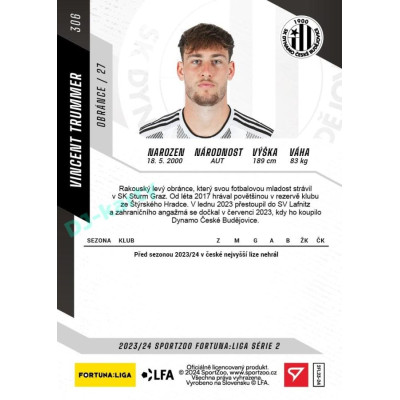 2023/24 Sportzoo Fortuna Liga 2. série #306 Vincent Trummer