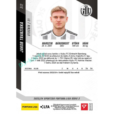 2023/24 Sportzoo Fortuna Liga 2. série #312 Jakob Tranziska