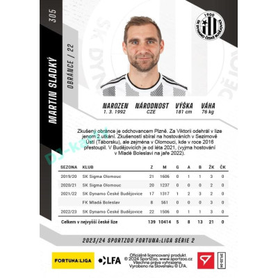 2023/24 Sportzoo Fortuna Liga 2. série #305 Martin Sladký