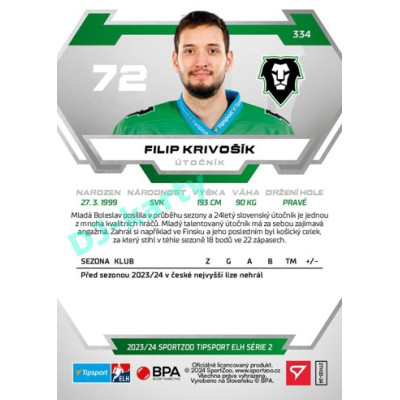 2023/24 Sportzoo ELH 2. serie #334 Filip Krivošík