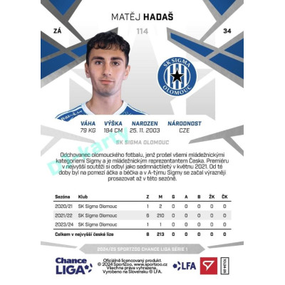 2024/25 Sportzoo Chance Liga 1. série #114 Matěj Hadaš