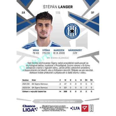2024/25 Sportzoo Chance Liga 1. série #115 Štěpán Langer