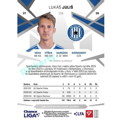 2024/25 Sportzoo Chance Liga 1. série #119 Lukáš Juliš