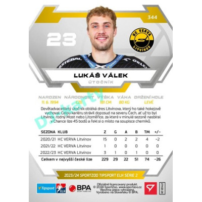 2023/24 Sportzoo ELH 2. serie #344 Lukáš Válek