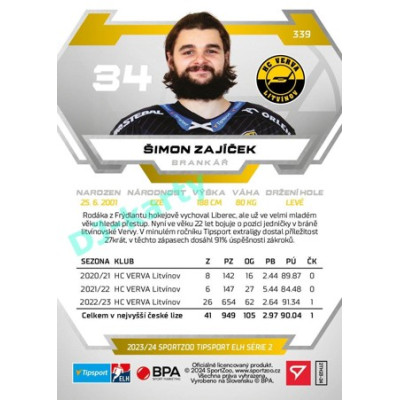 2023/24 Sportzoo ELH 2. serie #339 Šimon Zajíček