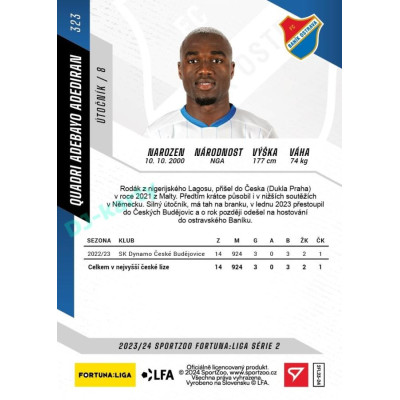 2023/24 Sportzoo Fortuna Liga 2. série #323 Quadri Adebayo Adediran