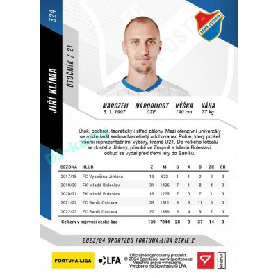 2023/24 Sportzoo Fortuna Liga 2. série #324 Jiří Klíma