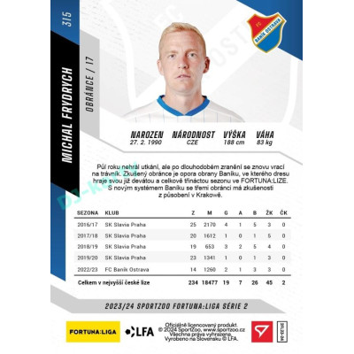 2023/24 Sportzoo Fortuna Liga 2. série #315 Michal Frydrych