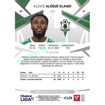 2024/25 Sportzoo Chance Liga 1. série #130 Alexis Alégué Elandi