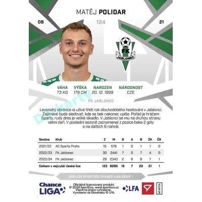 2024/25 Sportzoo Chance Liga 1. série #124 Matěj Polidar