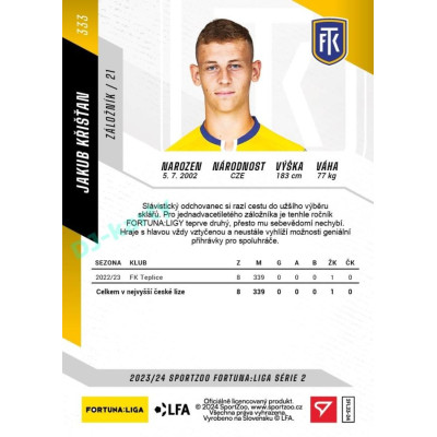 2023/24 Sportzoo Fortuna Liga 2. série #333 Jakub Křišťan