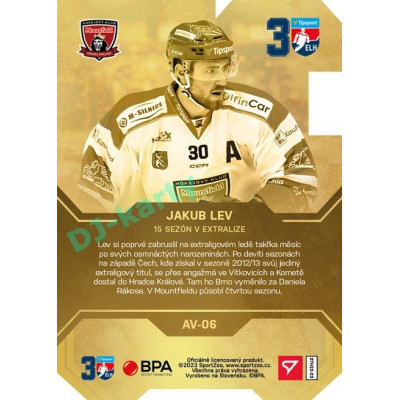 2022/23 Sportzoo ELH 2. série #AV-06 Jakub Lev 30 let ELH Limited xx/25
