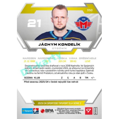 2023/24 Sportzoo ELH 2. serie #350 Jáchym Kondelík
