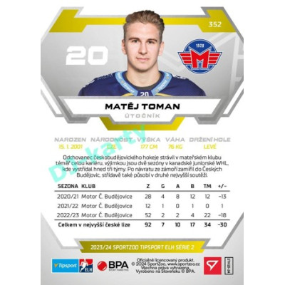 2023/24 Sportzoo ELH 2. serie #352 Matěj Toman