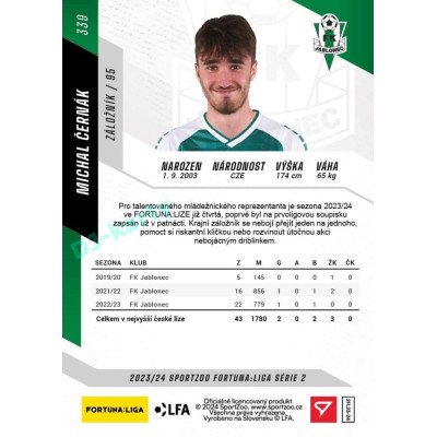 2023/24 Sportzoo Fortuna Liga 2. série #339 Michal Černák