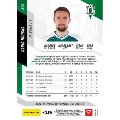2023/24 Sportzoo Fortuna Liga 2. série #340 David Houska