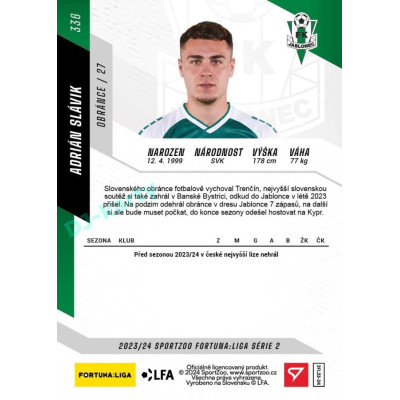 2023/24 Sportzoo Fortuna Liga 2. série #336 Adrián Slávik