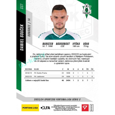 2023/24 Sportzoo Fortuna Liga 2. série #337 Daniel Souček