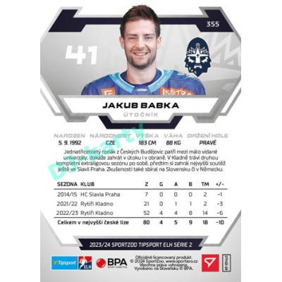 2023/24 Sportzoo ELH 2. serie #355 Jakub Babka