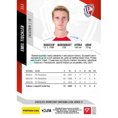 2023/24 Sportzoo Fortuna Liga 2. série #353 Emil Tischler