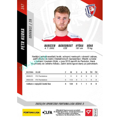 2023/24 Sportzoo Fortuna Liga 2. série #347 Petr Kurka