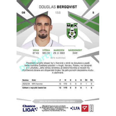 2024/25 Sportzoo Chance Liga 1. série #158 Douglas Bergqvist