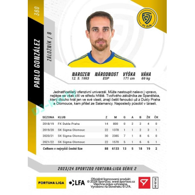 2023/24 Sportzoo Fortuna Liga 2. série #360 Pablo González