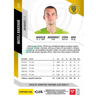 2023/24 Sportzoo Fortuna Liga 2. série #356 Matej Rakovan