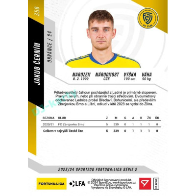 2023/24 Sportzoo Fortuna Liga 2. série #358 Jakub Černín
