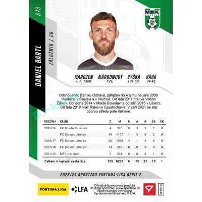 2023/24 Sportzoo Fortuna Liga 2. série #373 Daniel Bartl