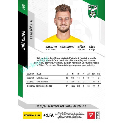 2023/24 Sportzoo Fortuna Liga 2. série #368 Jiří Ciupa