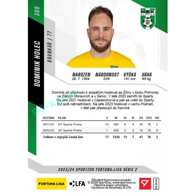 2023/24 Sportzoo Fortuna Liga 2. série #369 Dominik Holec
