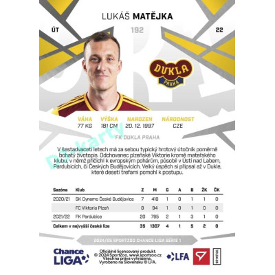 2024/25 Sportzoo Chance Liga 1. série #192 Lukáš Matějka
