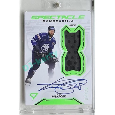 2023/24 Sportzoo ELH 2. serie #SM-JP Jan Piskáček Spectacle Memorabilia Neon Green Auto 02/20