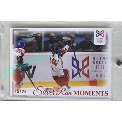 2023/24 Legendary Cards Hlinka Gretzky Cup Young Lions #SRM-05 Gólová radost Matěje Kubiesy proti USA Silver Run Moments Canvas xx/29