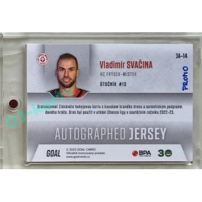 2022/23 Goal Cards Chance #JA-14 Vladimír Svačina Autographed Jersey 1of1 EXPO PROMO