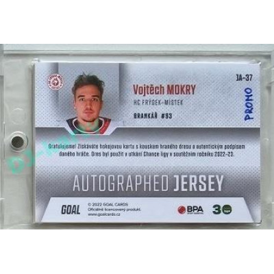 2022/23 Goal Cards Chance #JA-37 Vojtěch Mokry Autographed Jersey 1of2 EXPO PROMO