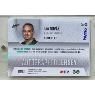 2022/23 Goal Cards Chance #JA-05 Jan Novák Autographed Jersey 1of1 EXPO PROMO
